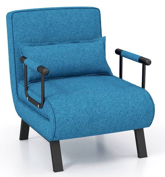 Costway Divano letto trasformabile con schienale regolabile in 6 posizioni cuscino rimovibile, Divano chaise lounge Blu