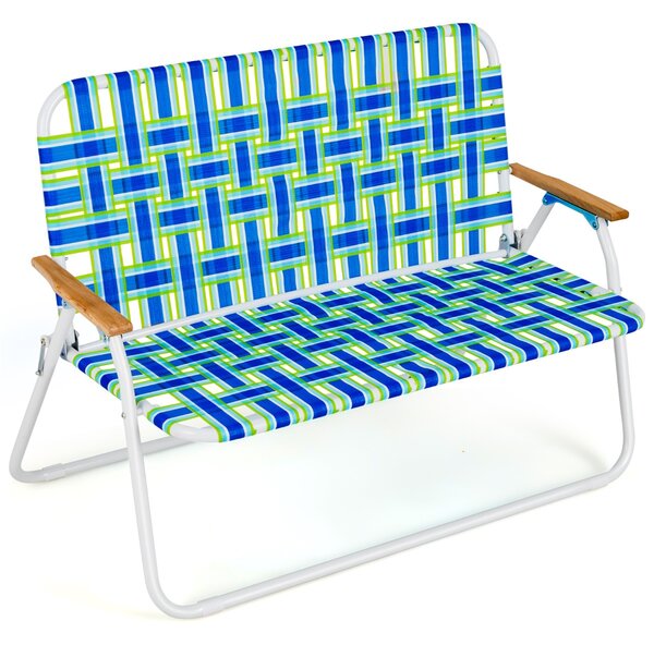 Costway Sedia pieghevole a 2 posti da campeggio con braccioli, Panca portatile con telaio in metallo portata 300kg Blu