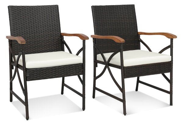 Costway Set di 2 sedie in vimini per patio con cuscino struttura in metallo, Sedie in rattan in PE per esterni Beige