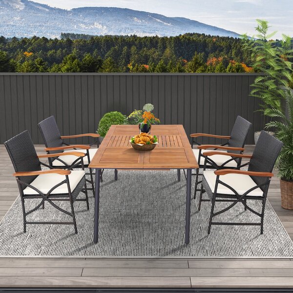 Costway Set di 2 sedie in vimini per patio con cuscino struttura in metallo, Sedie in rattan in PE per esterni Beige