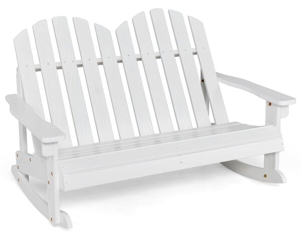 Costway Sedia a dondolo adirondack per 2 bambini, Panchina a dondolo da esterno con sedile a doghe portata 100kg Bianco