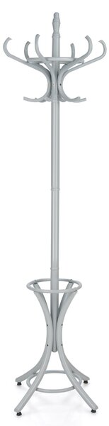 Costway Appendiabiti da terra in legno con portaombrelli e 12 ganci Attaccapanni base a 4 piedi 184cm Grigio