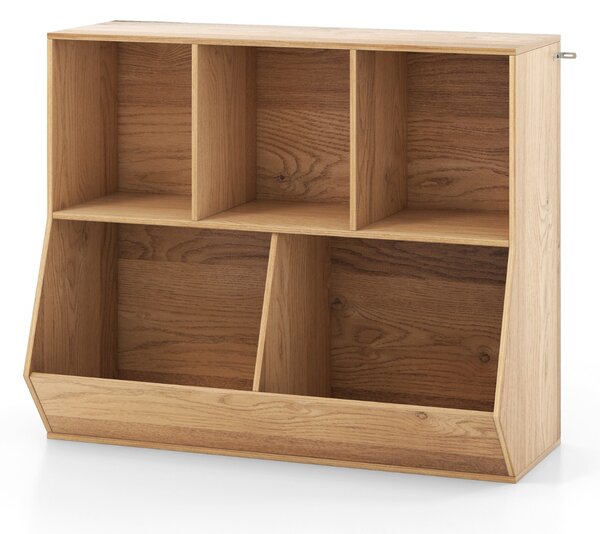 Costway Libreria per bambini con 5 scomparti, Mobile porta giochi con kit antiribaltamento Naturale