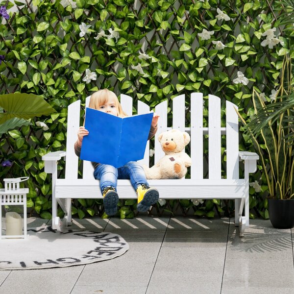Costway Sedia a dondolo adirondack per 2 bambini, Panchina a dondolo da esterno con sedile a doghe portata 100kg Bianco