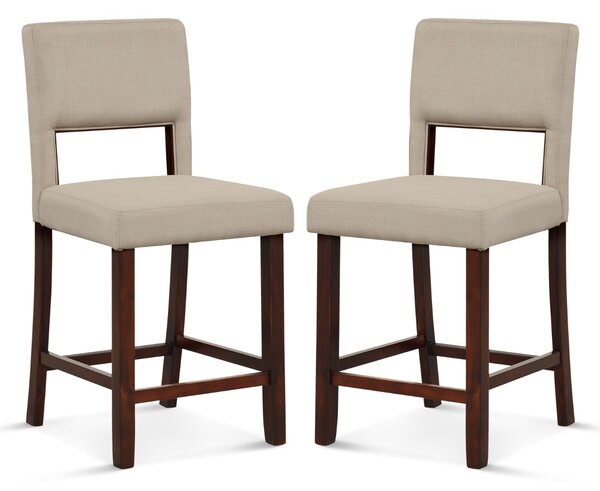 Costway Set di sgabelli da banco con schienale incavato e gambe in legno di gomma, 2 Sedie da cucina imbottiti Beige