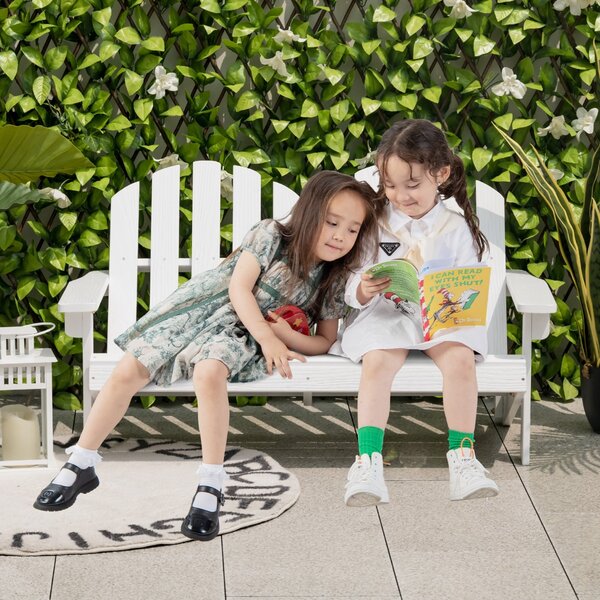 Costway Sedia adirondack per 2 bambini in legno di abete con schienale alto portata 100kg, Panchina da giardino Bianco