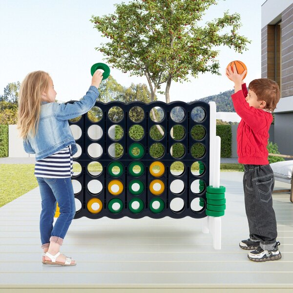 Costway Forza 4 gigante con canestro e gioco di lancio, Gioco da esterno per bambini e adulti 84x33x79 cm Bianco
