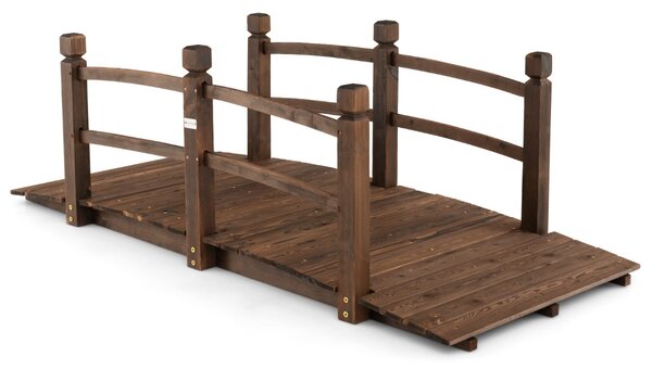 Costway Ponte in legno da giardino 1,7m con ringhiere di sicurezza e portata 180kg, Ponte ad arco decorativo Marrone