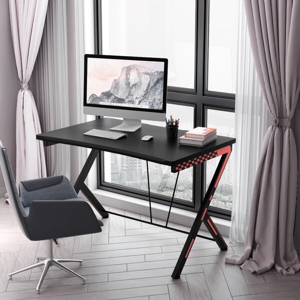 Costway Scrivania gaming ergonomica da 116cm, Scrivania multiuso per PC con struttura in metallo Nero
