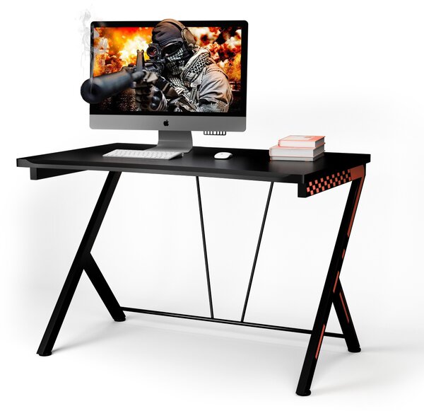 Costway Scrivania gaming ergonomica da 116cm, Scrivania multiuso per PC con struttura in metallo Nero