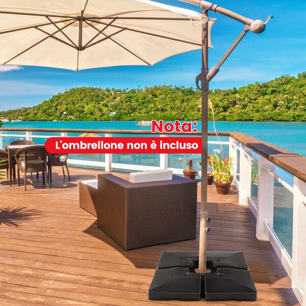 Costway Base ombrellone riempibile a 4 blocchi da 20L, Pesi per ombrellone decentrato da giardino terrazzo Nero