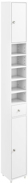 Costway Mobile colonna da bagno con 2 ante 1 cassetto e 5 ripiani regolabili, Colonna bagno da terra salvaspazio Bianco