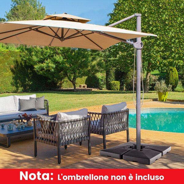 Costway Base ombrellone riempibile a 4 blocchi da 20L, Pesi per ombrellone decentrato da giardino terrazzo Nero