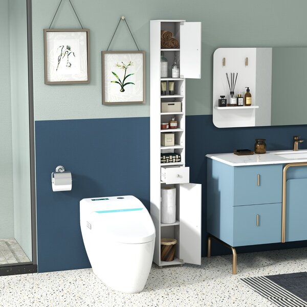 Costway Mobile colonna da bagno con 2 ante 1 cassetto e 5 ripiani regolabili, Colonna bagno da terra salvaspazio Bianco