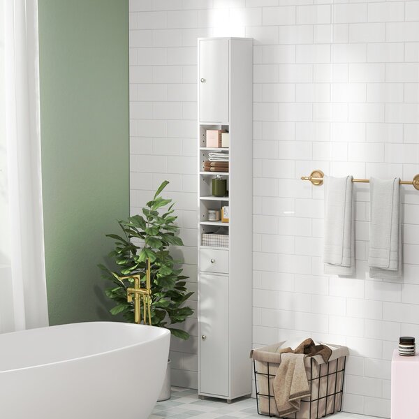Costway Mobile colonna da bagno con 2 ante 1 cassetto e 5 ripiani regolabili, Colonna bagno da terra salvaspazio Bianco
