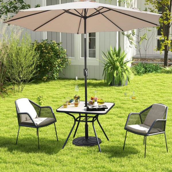 Costway Tavolo da esterno 4 posti con foro per ombrellone 42 mm telaio in metallo, Tavolo da giardino 80x80cm Grigio
