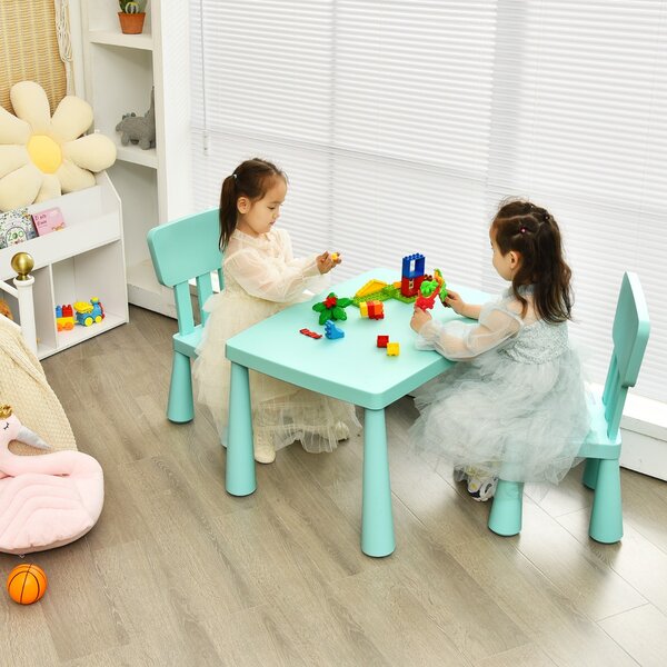 Costway Set con tavolo e 2 sedie per bambini, Set con tavolo e 2 sedie per mangiare disegnare scrivere e fare lavoretti Verde