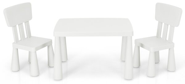 Costway Set con tavolo e 2 sedie per bambini, Set con tavolo e 2 sedie per mangiare disegnare scrivere e fare lavoretti Bianco