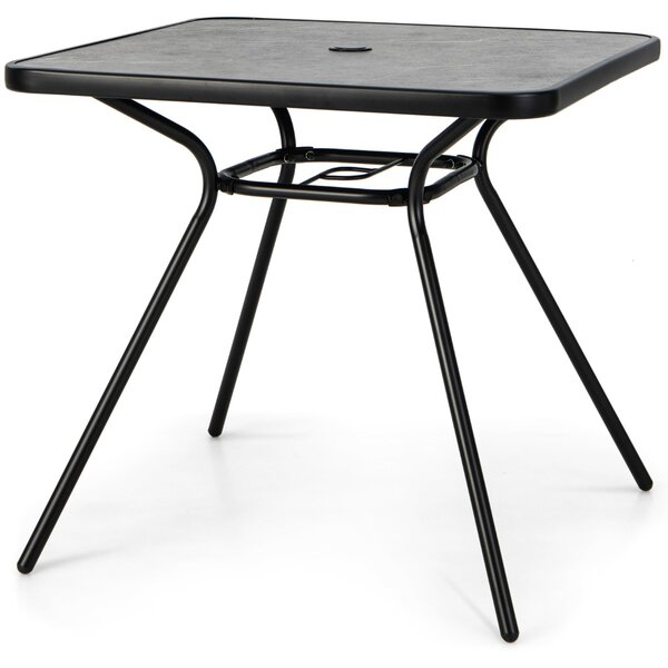 Costway Tavolo da esterno 4 posti con foro per ombrellone 42 mm telaio in metallo, Tavolo da giardino 80x80cm Grigio