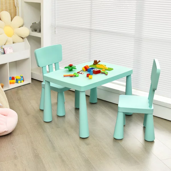 Costway Set con tavolo e 2 sedie per bambini, Set con tavolo e 2 sedie per mangiare disegnare scrivere e fare lavoretti Verde