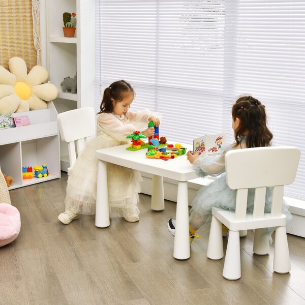 Costway Set con tavolo e 2 sedie per bambini, Set con tavolo e 2 sedie per mangiare disegnare scrivere e fare lavoretti Bianco