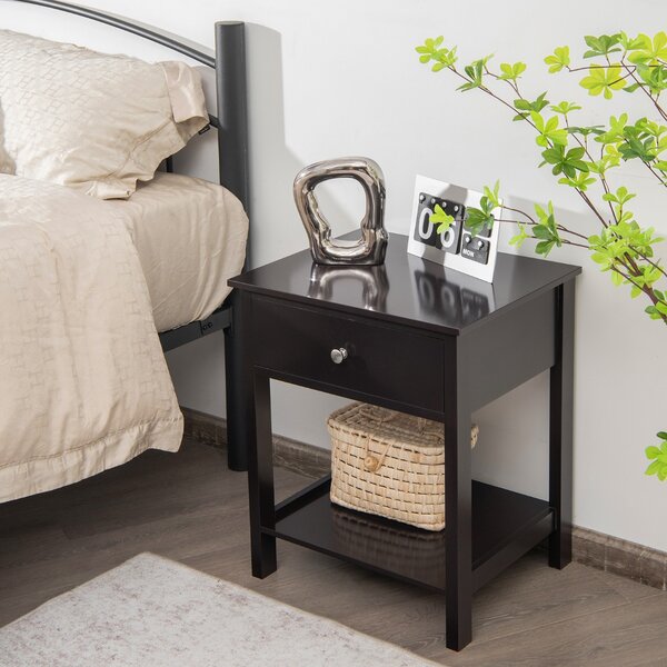 Costway Set 2 comodini moderni con cassetto e mensola, Tavolini con 2 livelli per salone camera da letto corridoio Nero