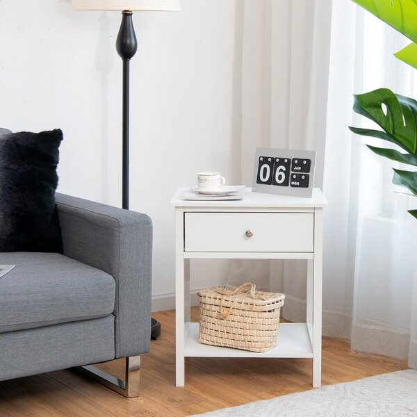 Costway Set 2 comodini moderni con cassetto e mensola, Tavolini con 2 livelli per salone camera da letto corridoio Bianco