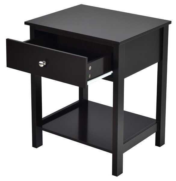 Costway Set 2 comodini moderni con cassetto e mensola, Tavolini con 2 livelli per salone camera da letto corridoio Nero