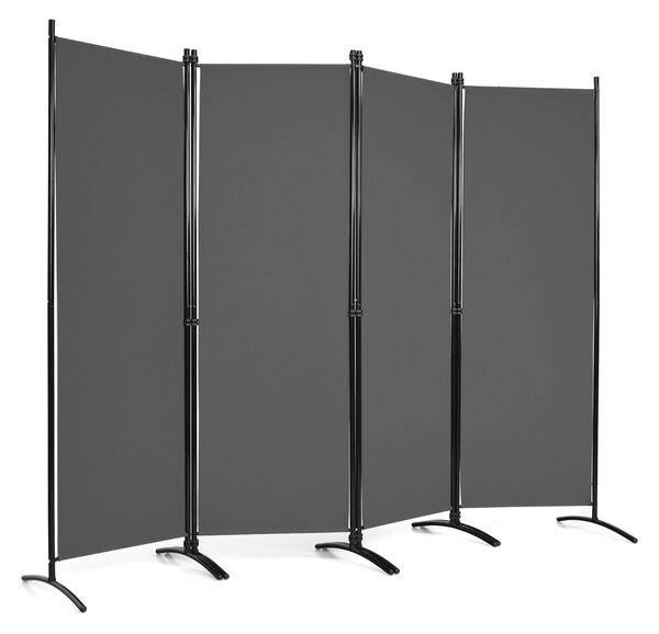 Costway Paravento a 4 pannelli da interno in metallo, Divisorio pieghevole con piedini stabili 220x173cm Grigio scuro