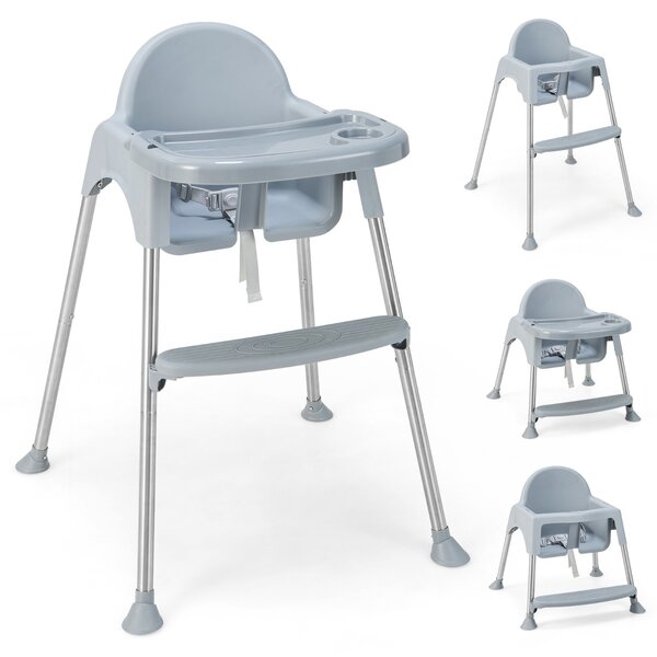Costway Seggiolone convertibile con doppio vassoio rimovibile a 2 posizioni, Seggiolone per bambini 6 - 36 mesi Grigio
