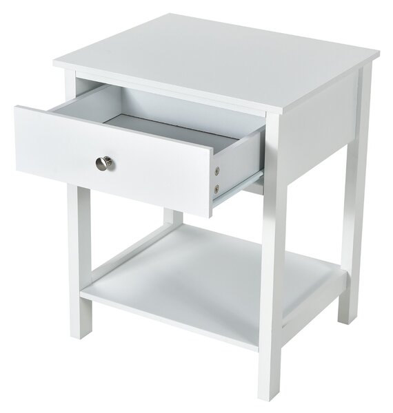 Costway Set 2 comodini moderni con cassetto e mensola, Tavolini con 2 livelli per salone camera da letto corridoio Bianco