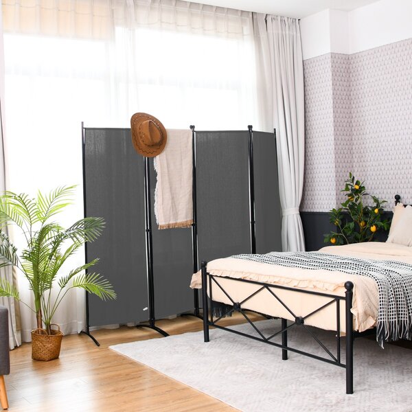 Costway Paravento a 4 pannelli da interno in metallo, Divisorio pieghevole con piedini stabili 220x173cm Grigio scuro