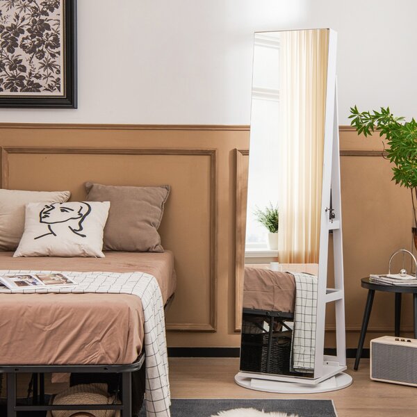 Costway Armadio portagioielli girevole con specchio a figura intera luci LED, Organizer da terra di gioielli Bianco