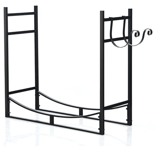Costway Portalegna da ardere in metallo lungo 84cm con supporti per accendifuoco staccabili, Portalegna portata 50kg