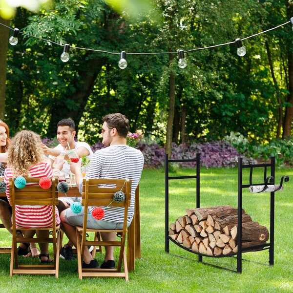 Costway Portalegna da ardere in metallo lungo 84cm con supporti per accendifuoco staccabili, Portalegna portata 50kg