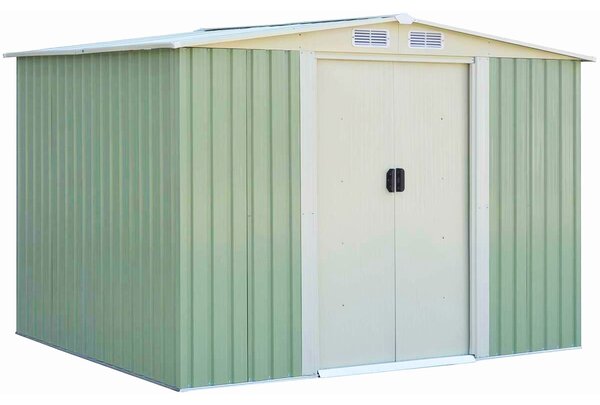 Costway Casetta da giardino con porta scorrevole, Casetta degli attrezzi 205 x 257 x 175,5, Verde