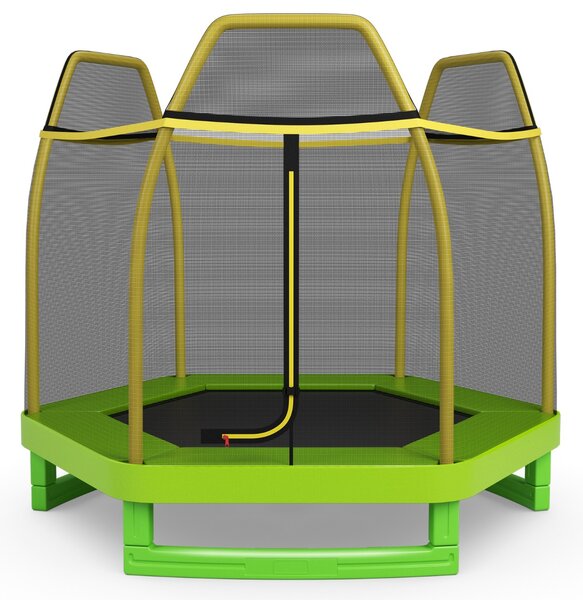 Costway Tappeto elastico 223 cm con rete di sicurezza e cuscinetto a molle, Mini tappeto elastico per bambini Verde