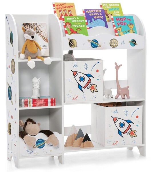 Costway Armadio con 3 livelli e 5 scompartimenti per bambini, Organizer con 2 cassetti per giocattoli e libri Bianco