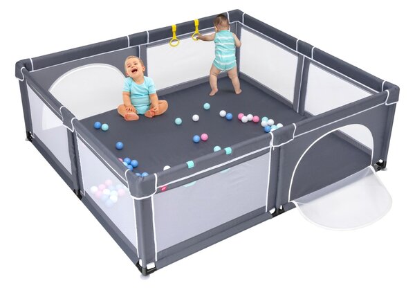 Costway Box per bambini con cancelli di sicurezza per interno, Centro attività portatile 206x185,5x68cm Grigio scuro