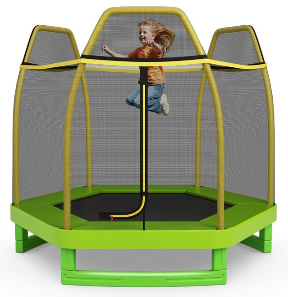 Costway Tappeto elastico 223 cm con rete di sicurezza e cuscinetto a molle, Mini tappeto elastico per bambini Verde