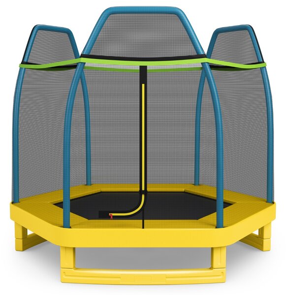 Costway Tappeto elastico 223 cm con rete di sicurezza e cuscinetto a molle, Mini tappeto elastico per bambini Giallo