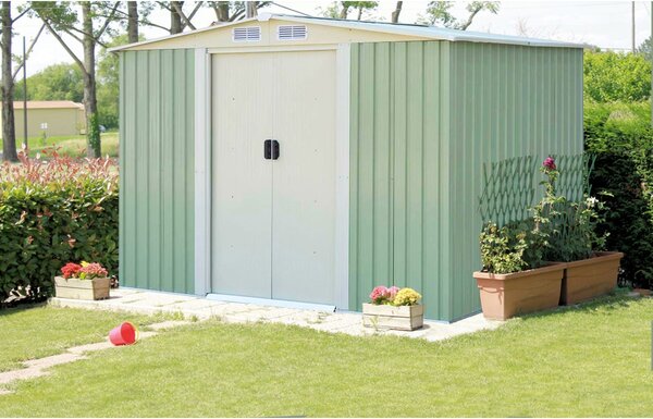 Costway Casetta da giardino con porta scorrevole, Casetta degli attrezzi 205 x 257 x 175,5, Verde