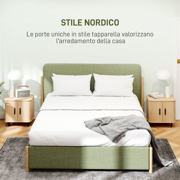 HOMCOM Set 2 Comodini Nordico con porte a scorrimento e Ripiano a 2 Livelli, in Legno e Acciaio,con piedini protettivi, Nero e Rovere| Aosom Italy