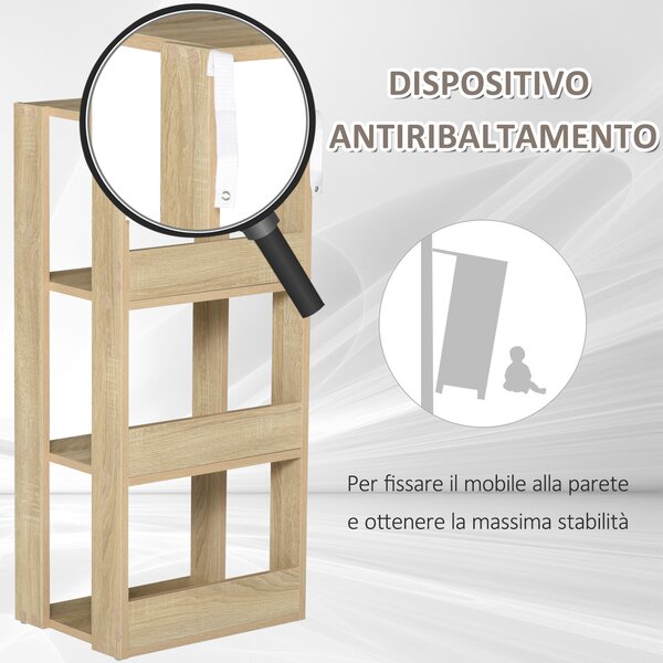 HOMCOM Libreria Scaffale in Legno con 3 Ripiani, Design Antiribaltamento, Piedini Antiscivolo, 40x29.2x87.9cm