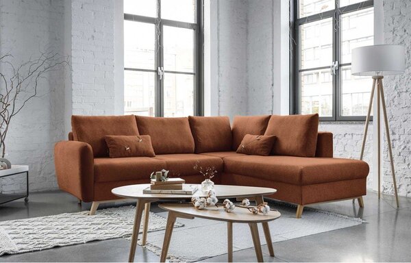 Divano letto angolare arancio mattone L, angolo destro Scandic Lagom - Miuform