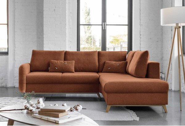 Divano letto angolare arancio mattone L, angolo destro Scandic Lagom - Miuform