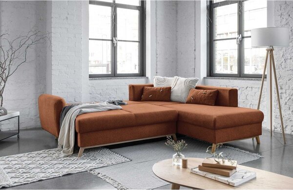 Divano letto angolare arancio mattone L, angolo destro Scandic Lagom - Miuform