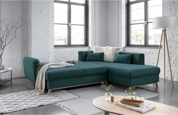 Divano letto angolare turchese L, angolo destro Scandic Lagom - Miuform