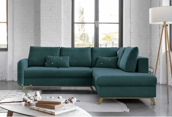 Divano letto angolare turchese L, angolo destro Scandic Lagom - Miuform