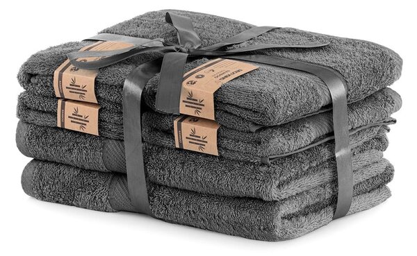 Set di 2 asciugamani grigio scuro e 4 asciugamani carbone Bamby - DecoKing